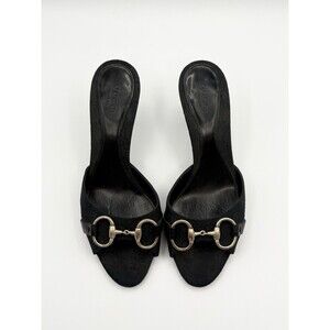 Gucci Black Suede Horsebit Mule Heels